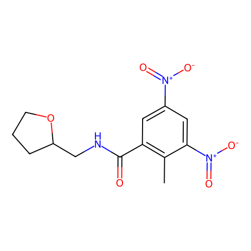 2-methyl-3,5-dinitro-N-(tetrahydrofuran-2-ylmethyl)benzamide structure