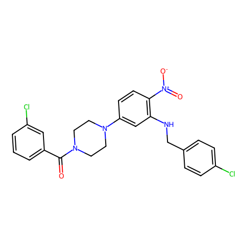 (4-{3-[(4-chlorobenzyl)amino]-4-nitrophenyl}piperazin-1-yl)(3-chlorophenyl)methanone structure