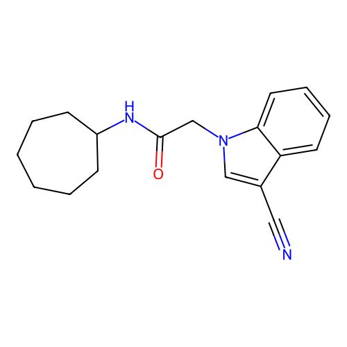 2-(3-cyano-1H-indol-1-yl)-N-cycloheptylacetamide structure