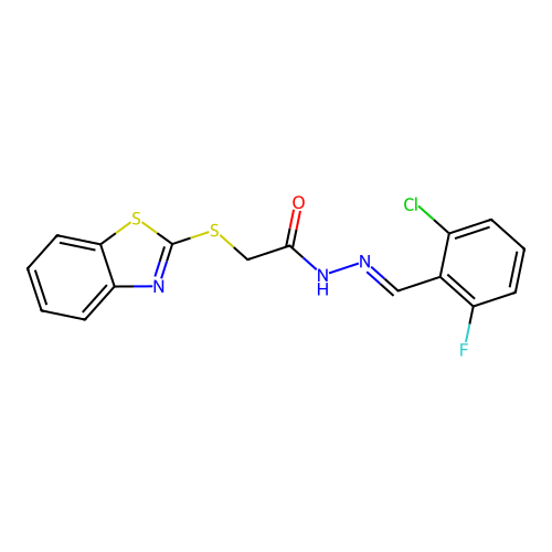 2-(1,3-benzothiazol-2-ylsulfanyl)-N'-[(E)-(2-chloro-6-fluorophenyl)methylidene]acetohydrazide structure