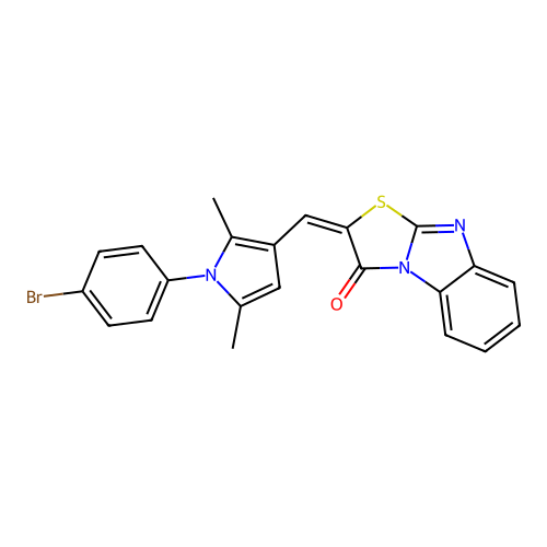 (2E)-2-[[1-(4-bromophenyl)-2,5-dimethylpyrrol-3-yl]methylidene]-[1,3]thiazolo[3,2-a]benzimidazol-1-one structure
