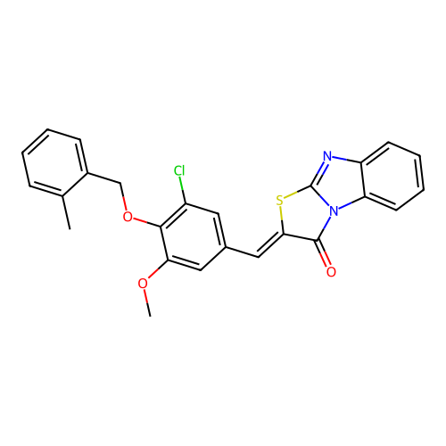 (Z)-2-(3-chloro-5-methoxy-4-((2-methylbenzyl)oxy)benzylidene)benzo[4,5]imidazo[2,1-b]thiazol-3(2H)-one structure