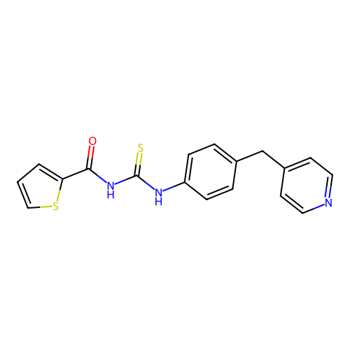 N-((4-(pyridin-4-ylmethyl)phenyl)carbamothioyl)thiophene-2-carboxamide structure
