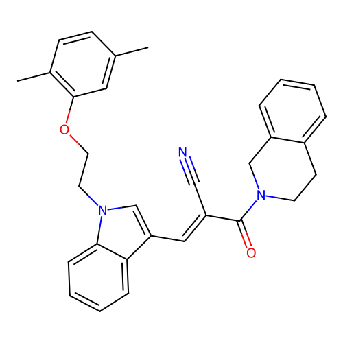 (2E)-2-(3,4-dihydroisoquinolin-2(1H)-ylcarbonyl)-3-{1-[2-(2,5-dimethylphenoxy)ethyl]-1H-indol-3-yl}prop-2-enenitrile structure