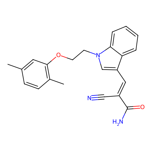 (2E)-2-cyano-3-{1-[2-(2,5-dimethylphenoxy)ethyl]-1H-indol-3-yl}prop-2-enamide structure
