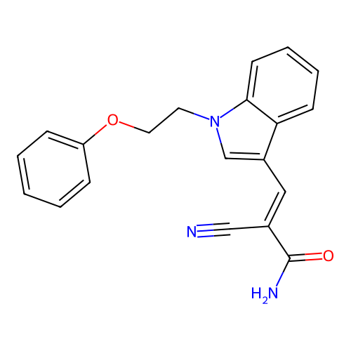 (2E)-2-cyano-3-[1-(2-phenoxyethyl)indol-3-yl]prop-2-enamide structure