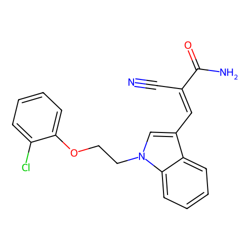 (2E)-3-{1-[2-(2-chlorophenoxy)ethyl]indol-3-yl}-2-cyanoprop-2-enamide structure