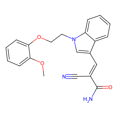 (2E)-2-cyano-3-{1-[2-(2-methoxyphenoxy)ethyl]-1H-indol-3-yl}prop-2-enamide structure