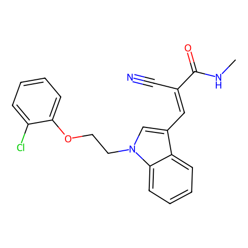 (2E)-3-{1-[2-(2-chlorophenoxy)ethyl]indol-3-yl}-2-cyano-N-methylprop-2-enamide structure