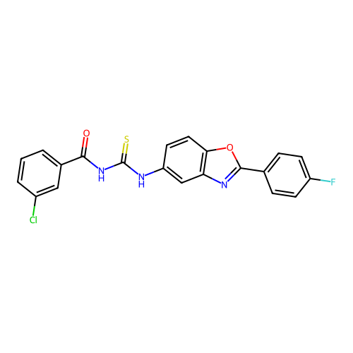 3-chloro-N-{[2-(4-fluorophenyl)-1,3-benzoxazol-5-yl]carbamothioyl}benzamide structure
