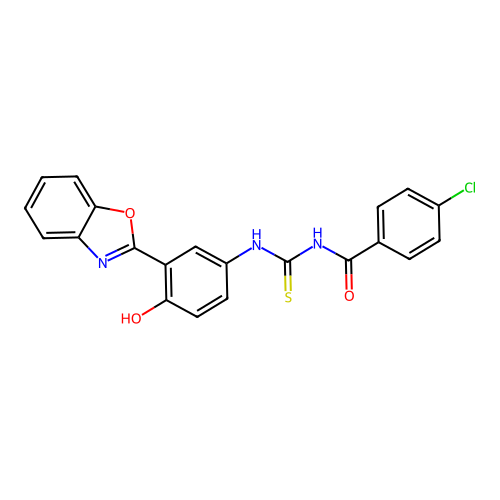 N-{[3-(1,3-benzoxazol-2-yl)-4-hydroxyphenyl]carbamothioyl}-4-chlorobenzamide structure