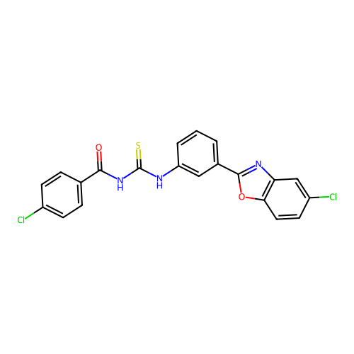 4-chloro-N-{[3-(5-chloro-1,3-benzoxazol-2-yl)phenyl]carbamothioyl}benzamide structure