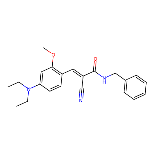 (2E)-N-benzyl-2-cyano-3-[4-(diethylamino)-2-methoxyphenyl]prop-2-enamide structure