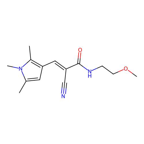 (2E)-2-cyano-N-(2-methoxyethyl)-3-(1,2,5-trimethylpyrrol-3-yl)prop-2-enamide structure