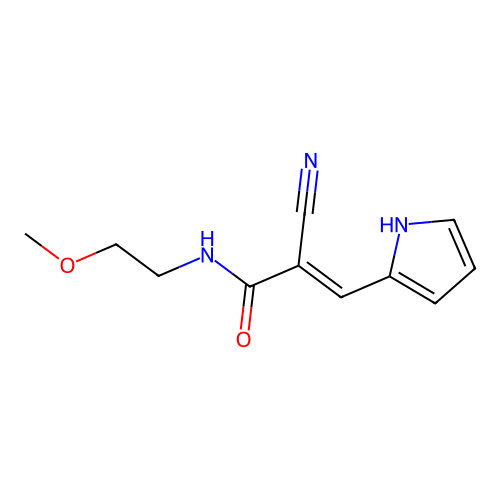 (2E)-2-cyano-N-(2-methoxyethyl)-3-(1H-pyrrol-2-yl)prop-2-enamide structure
