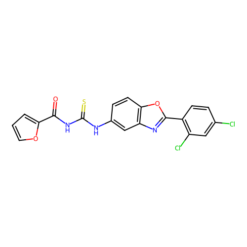 N-{[2-(2,4-dichlorophenyl)-1,3-benzoxazol-5-yl]carbamothioyl}furan-2-carboxamide structure