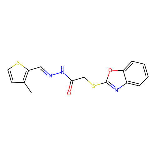 (E)-2-(benzo[d]oxazol-2-ylthio)-N'-((3-methylthiophen-2-yl)methylene)acetohydrazide structure