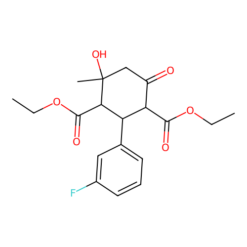 Diethyl 2-(3-fluorophenyl)-4-hydroxy-4-methyl-6-oxocyclohexane-1,3-dicarboxylate structure