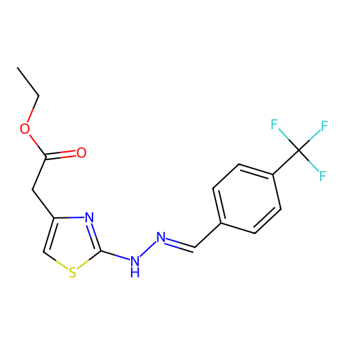 (E)-ethyl 2-(2-(2-(4-(trifluoromethyl)benzylidene)hydrazinyl)thiazol-4-yl)acetate structure
