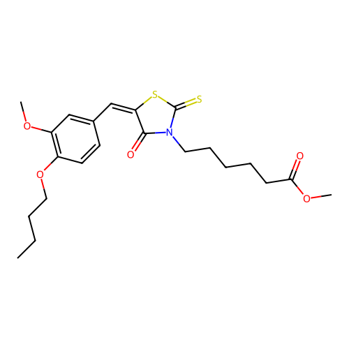 (E)-methyl 6-(5-(4-butoxy-3-methoxybenzylidene)-4-oxo-2-thioxothiazolidin-3-yl)hexanoate structure