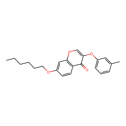 7-(hexyloxy)-3-(3-methylphenoxy)-4H-chromen-4-one structure