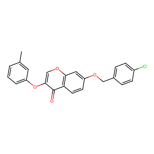7-[(4-Chlorophenyl)methoxy]-3-(3-methylphenoxy)chromen-4-one structure