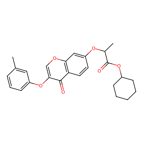 cyclohexyl 2-{[3-(3-methylphenoxy)-4-oxo-4H-chromen-7-yl]oxy}propanoate structure