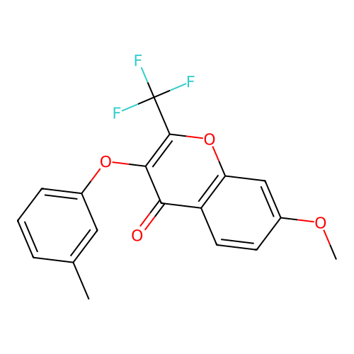 7-methoxy-3-(3-methylphenoxy)-2-(trifluoromethyl)-4H-chromen-4-one structure