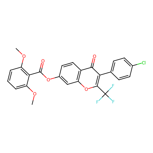 3-(4-chlorophenyl)-4-oxo-2-(trifluoromethyl)-4H-chromen-7-yl 2,6-dimethoxybenzoate structure