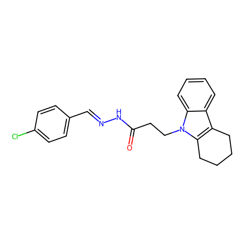 (E)-N'-(4-chlorobenzylidene)-3-(3,4-dihydro-1H-carbazol-9(2H)-yl)propanehydrazide structure