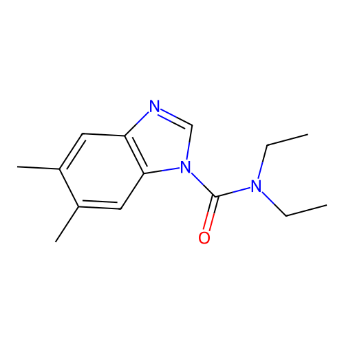 N,N-diethyl-5,6-dimethyl-1H-benzimidazole-1-carboxamide structure