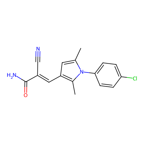 (2E)-3-[1-(4-chlorophenyl)-2,5-dimethyl-1H-pyrrol-3-yl]-2-cyanoprop-2-enamide structure