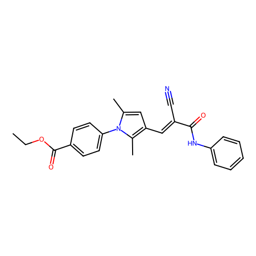 ethyl 4-[3-[(E)-3-anilino-2-cyano-3-oxoprop-1-enyl]-2,5-dimethylpyrrol-1-yl]benzoate structure