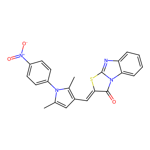 (Z)-2-((2,5-dimethyl-1-(4-nitrophenyl)-1H-pyrrol-3-yl)methylene)benzo[4,5]imidazo[2,1-b]thiazol-3(2H)-one structure