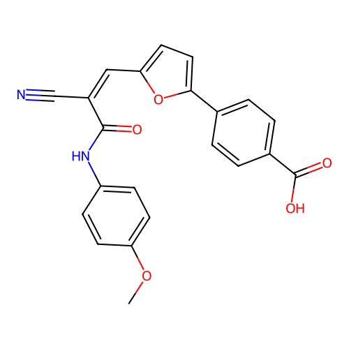 4-(5-{(1Z)-2-cyano-3-[(4-methoxyphenyl)amino]-3-oxoprop-1-en-1-yl}furan-2-yl)benzoic acid structure