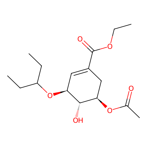 ethyl (3S,4S,5R)-5-acetyloxy-4-hydroxy-3-pentan-3-yloxycyclohexene-1-carboxylate structure