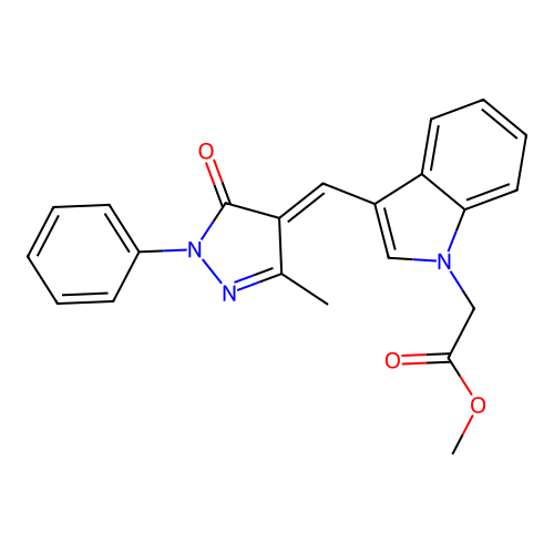 (E)-methyl 2-(3-((3-methyl-5-oxo-1-phenyl-1H-pyrazol-4(5H)-ylidene)methyl)-1H-indol-1-yl)acetate structure