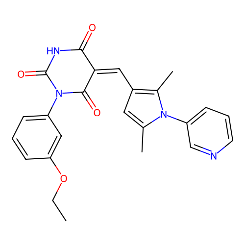 (5Z)-5-{[2,5-dimethyl-1-(pyridin-3-yl)-1H-pyrrol-3-yl]methylidene}-1-(3-ethoxyphenyl)pyrimidine-2,4,6(1H,3H,5H)-trione structure