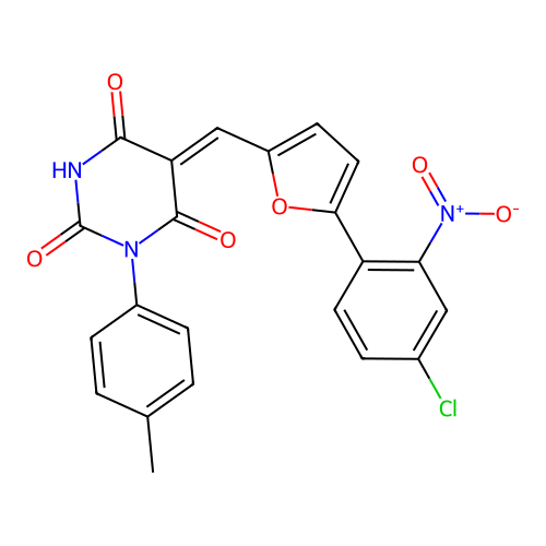 (5Z)-5-[[5-(4-chloro-2-nitrophenyl)furan-2-yl]methylidene]-1-(4-methylphenyl)-1,3-diazinane-2,4,6-trione structure