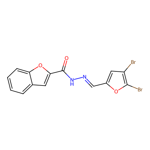 N'-[(E)-(4,5-dibromofuran-2-yl)methylidene]-1-benzofuran-2-carbohydrazide structure
