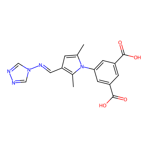 (E)-5-(3-(((4H-1,2,4-triazol-4-yl)imino)methyl)-2,5-dimethyl-1H-pyrrol-1-yl)isophthalic acid structure