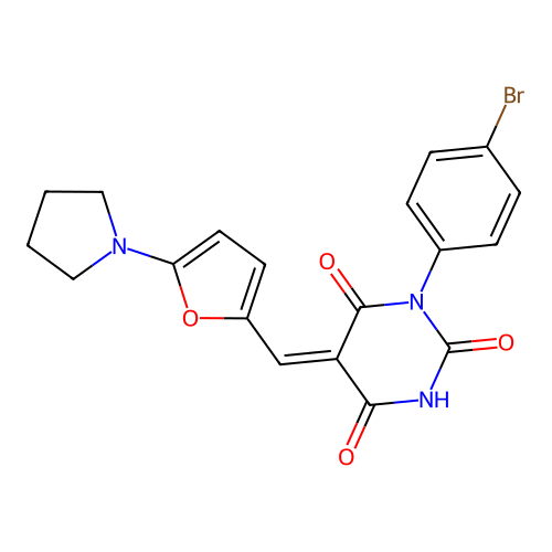(5Z)-1-(4-bromophenyl)-2-hydroxy-5-{[5-(pyrrolidin-1-yl)furan-2-yl]methylidene}pyrimidine-4,6(1H,5H)-dione structure