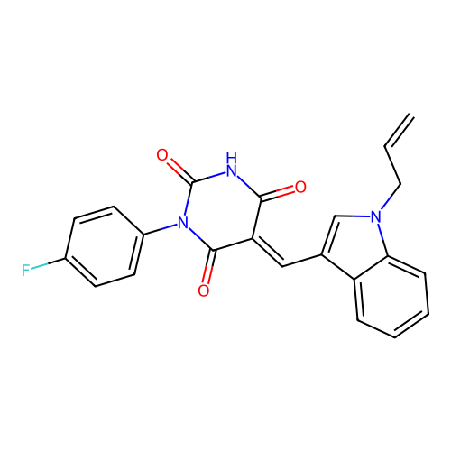 (5E)-1-(4-fluorophenyl)-5-[(1-prop-2-enylindol-3-yl)methylidene]-1,3-diazinane-2,4,6-trione structure