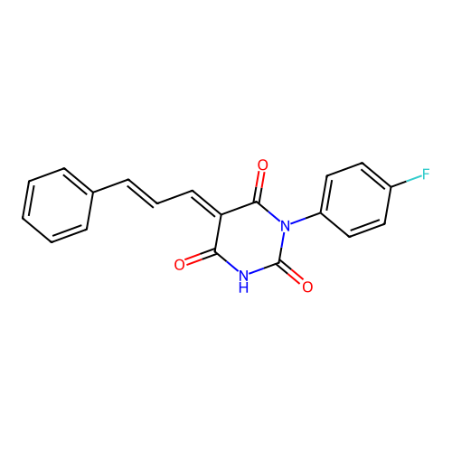 (5E)-1-(4-fluorophenyl)-5-[(E)-3-phenylprop-2-enylidene]-1,3-diazinane-2,4,6-trione structure