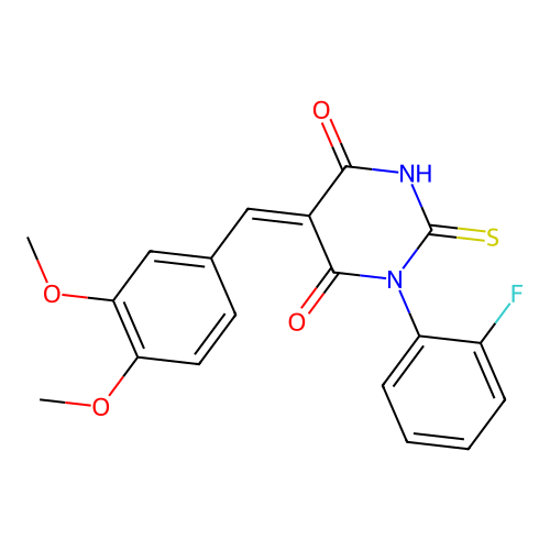 (5Z)-5-(3,4-dimethoxybenzylidene)-1-(2-fluorophenyl)-2-thioxodihydropyrimidine-4,6(1H,5H)-dione structure