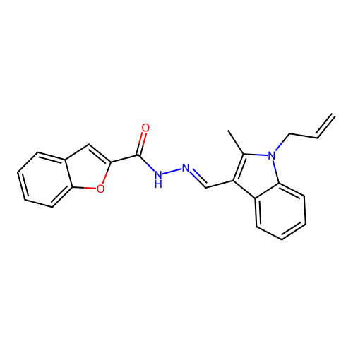 (E)-N'-((1-allyl-2-methyl-1H-indol-3-yl)methylene)benzofuran-2-carbohydrazide structure