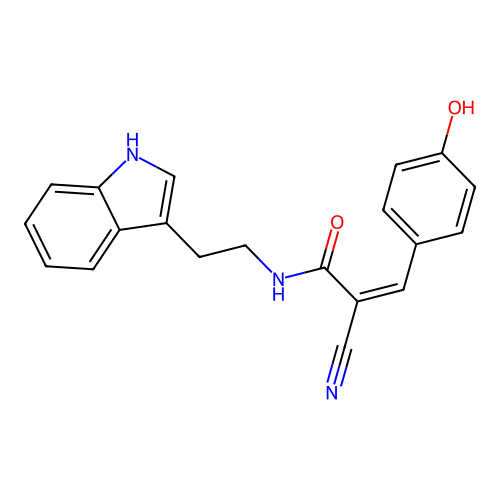 (Z)-N-(2-(1H-indol-3-yl)ethyl)-2-cyano-3-(4-hydroxyphenyl)acrylamide structure