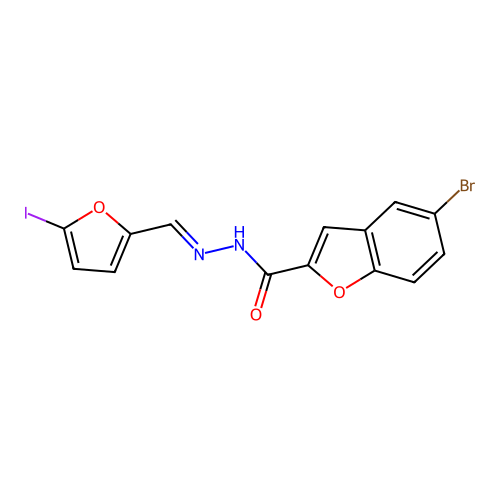 5-bromo-N'-[(E)-(5-iodofuran-2-yl)methylidene]-1-benzofuran-2-carbohydrazide structure
