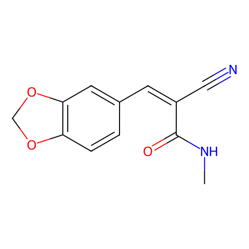 3-(1,3-benzodioxol-5-yl)-2-cyano-N-methylprop-2-enamide structure