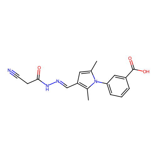 (E)-3-(3-((2-(2-cyanoacetyl)hydrazono)methyl)-2,5-dimethyl-1H-pyrrol-1-yl)benzoic acid structure